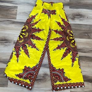 Wide Leg Palazzo Pants - Bright Yellow African Print - Bohemian Style